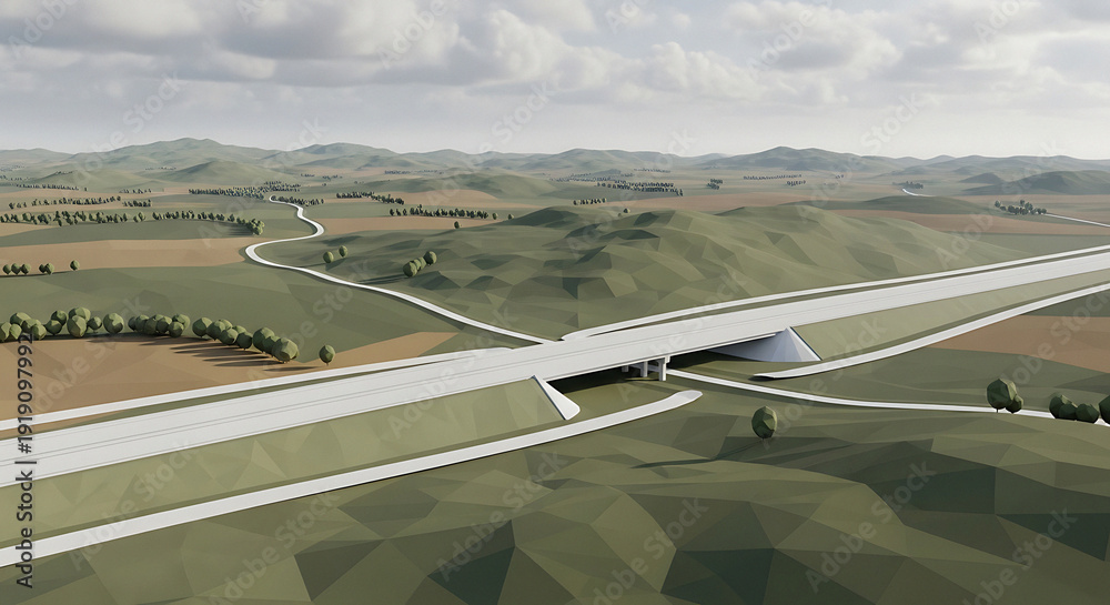 custom made wallpaper toronto digitalModern highway bridge cutting through rolling green hills and countryside