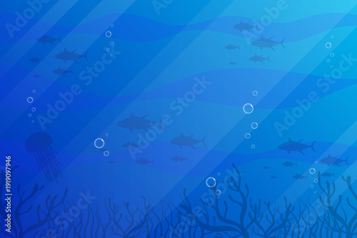 Underwater sea landscape with plants and animals waves vector illustration