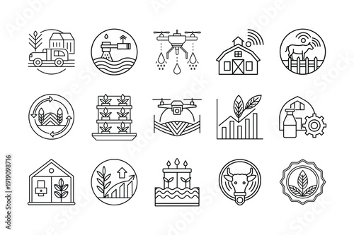 Smart Farming Icon Set, Precision Agriculture Line Icons, Agri Technology Vector Collection