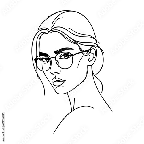 Dibujo sencillo con líneas de la cara de una mujer con lentes