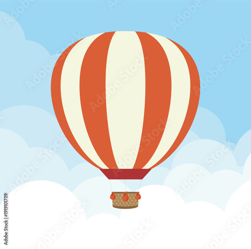 Hot air balloon in the blue sky. Vector illustration in flat style.