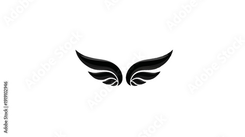 Elegant stylized black bird wings icon on clean white background. Modern abstract graphic design element symbolizing freedom and flight.