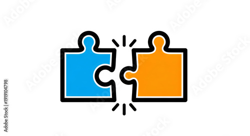 A blue and orange puzzle piece coming together