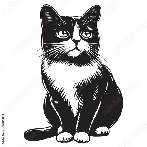 black and white cat vector illustration