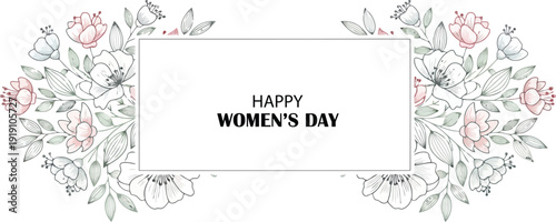 women's day vector frame made of flowers and leaves