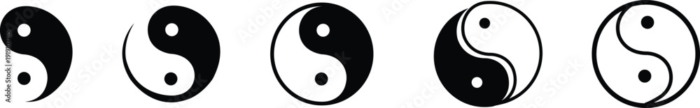 Φωτογραφία Black flat line yin yang vector set collection group with taijitu balance symbol