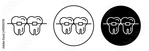 Braces icon set in black filled and outlined style. suitable for UI designs