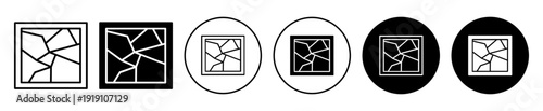 Broken window icons in black filled and outlined set