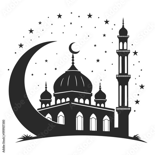 A mosque with a crescent moon and stars Vector