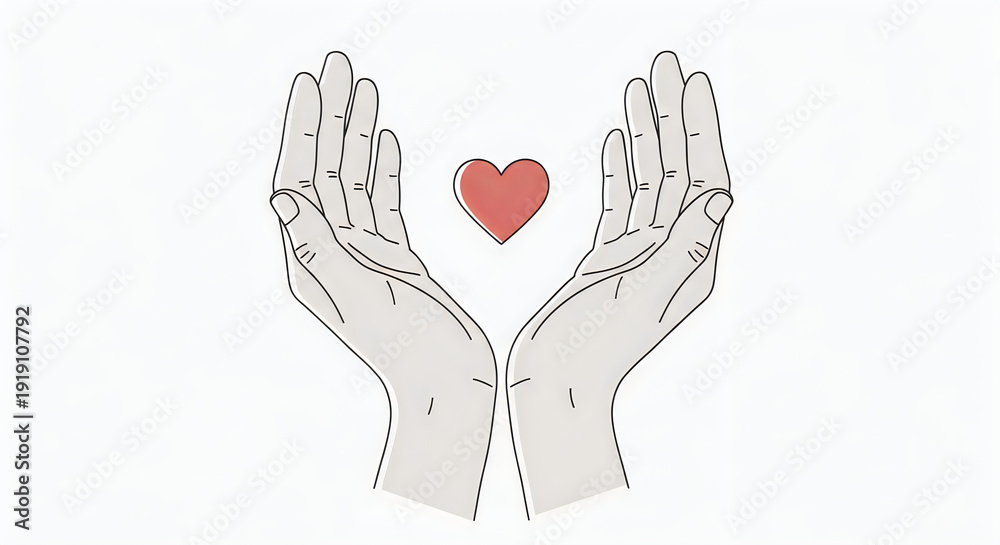 Fototapeta premium A drawing of two hands cupping a heart
