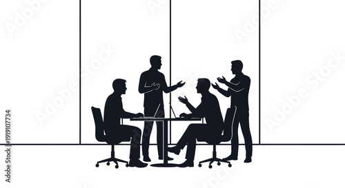Silhouette of business people meeting around a table in an office.