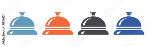 Black hotel service bell icon isolated on white background, reception bell vector illustration in solid and outline styles, minimalist hospitality symbol for concierge desk