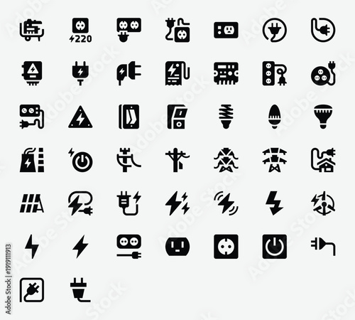 Home Electricity Solid Icons Set