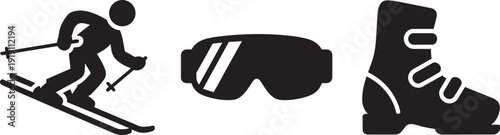 Skiing equipment icons skier goggles boot isolated on transparent background vector art