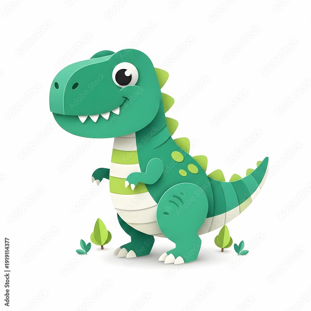 Fototapeta premium Cute Green Tyrannosaurus Rex Paper Cut Style Illustration for Kids