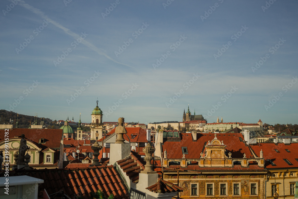 Ταπετσαρία Old Town Square in Prague with Town Hall clock tower and Tyn Church