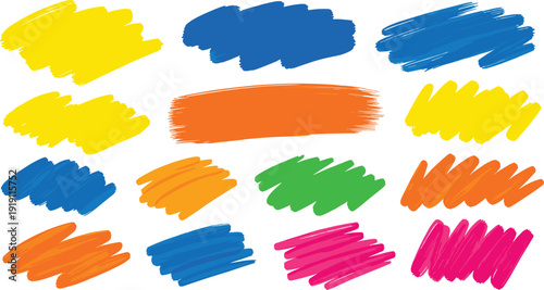 Vibrant brush strokes in various colors on white background