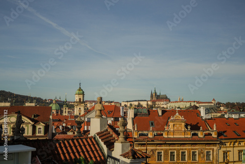 Bilde på lerret Old Town Square in Prague with Town Hall clock tower and Tyn Church