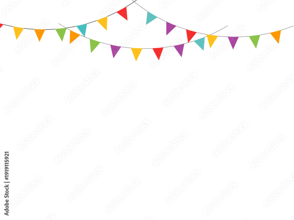 Obraz premium Vector illustration of colorful bunting flags on strings. Modern festive symbol for carnivals, parties, celebrations, birthdays, and festivals.