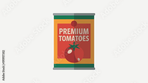 A vibrant flat design vector illustration of a modern food tin, showcasing premium canned tomatoes, perfect for cooking and culinary concepts