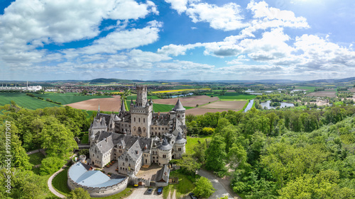 Photos Aerial view of Marienburg Castle, a neo-Gothic castle in Pattensen, Hanover Regi
