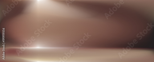 Shiny brown limbo studio bg. Vector empty space spotlight gradient. Glossy dark brown table background. Empty photography room podium. Luxury chocolate color shelf backdrop. Bright light interior bg