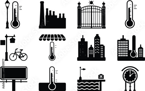 Street Thermometer Icon Temperature Vector Outdoor Thermometer Weather Icon Set