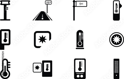 Street Thermometer Icon Temperature Vector Outdoor Thermometer Weather Icon Set