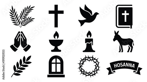 Elegant palm sunday silhouette bundle religious symbols and icons for worship and reflection
