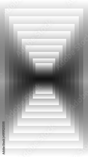 A 3D render of an empty architectural corridor design featuring a stairway to the light and an open door entrance within a modern business office hall