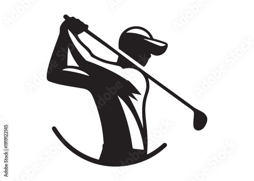 golf players logo silhouette vector, golf player golfer swinging silhouette illustration, playing golf swing pose logo silhouette, golf player plying golf logo vector silhouette on white background