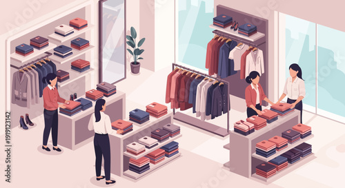 Fashionable Clothing Store with Customers Shopping.