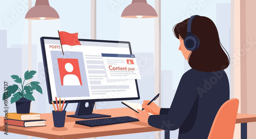 Woman Creating Online Profile on Computer.