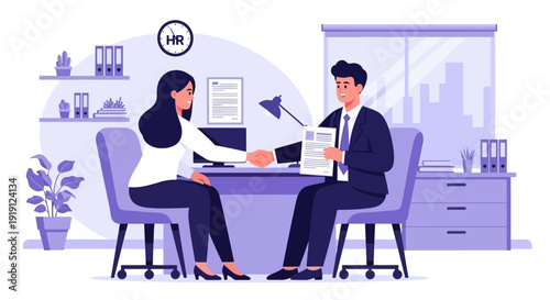 Business Colleagues Shaking Hands in Office.