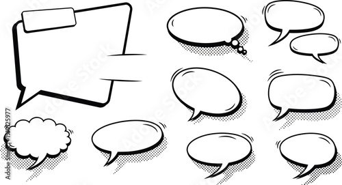 Collection of various comic book style speech bubbles and thought clouds for illustrations