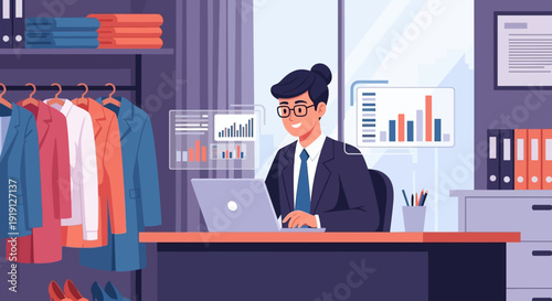 Businessman Working on Laptop at Desk.