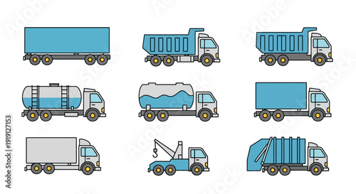 Collection of various types of trucks and heavy vehicles.