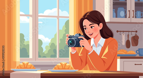 Woman Taking Photo of Food with Camera.