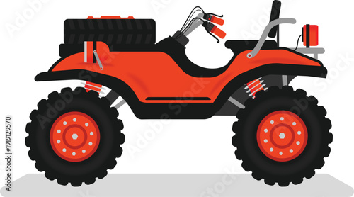 Red All-Terrain Vehicle ATV Side View Vector Illustration EPS