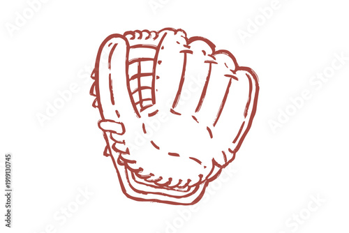 Hand drawn baseball glove icon in outline style, simple sketch of catcher mitt