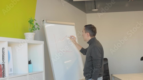 IT professional drawing growth chart on whiteboard in office meeting
