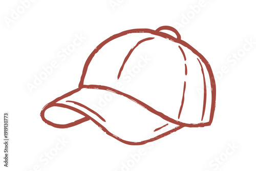Simple line drawing of a baseball cap, sketch style illustration of headwear