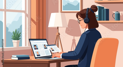 Wallpaper Mural Woman Working on Laptop at Desk. Torontodigital.ca