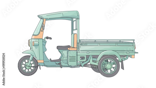 Light green three wheeled cargo truck with canopy