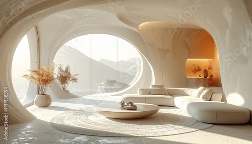 Futuristic Interior Design with Curved Architecture.