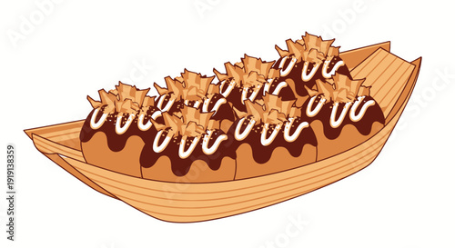 Delicious Japanese takoyaki octopus balls in a boat dish