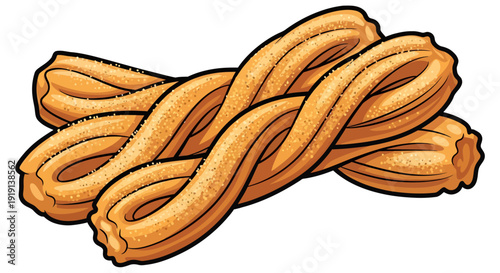 Traditional churros pastries piled without powdered sugar