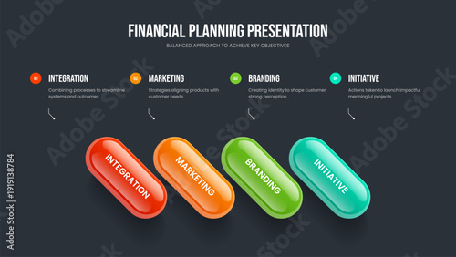 Visual Showcase Four Element Diagram Frame Layout. Business Launch Slideshow Design Vector Illustration. Financial Plan 4 Option Infographic Slide Template.