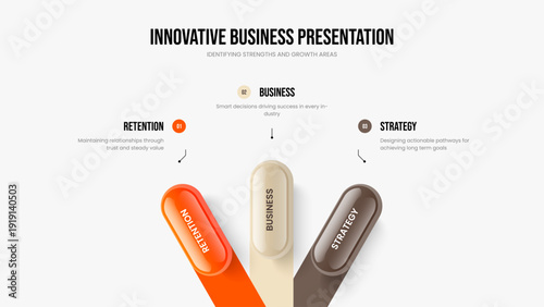 Product Launch Three Step Diagram Slide Layout. Digital Analysis 3 Element Infographic Frame Design. Market Strategy Slideshow Template Vector Illustration.