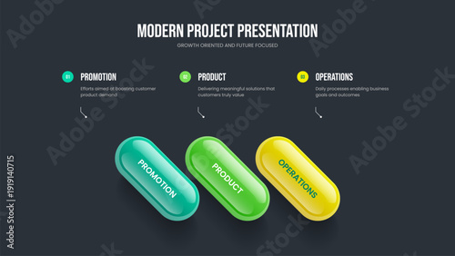Financial Overview 3 Option Diagram Frame Template. Marketing Portfolio Three Step Infographic Presentation Design. Professional Growth Slideshow Layout Vector Illustration.